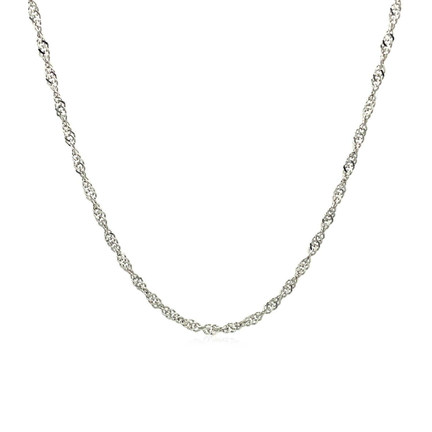 10k White Gold Singapore Chain (1.50 mm) in a sleek high-contrast midnight luxury editorial style